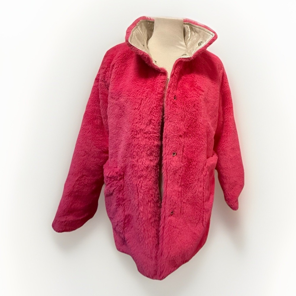 Free Press Women Coat Reversible Sherpa Faux Fur Pink Gold Size‎ S
